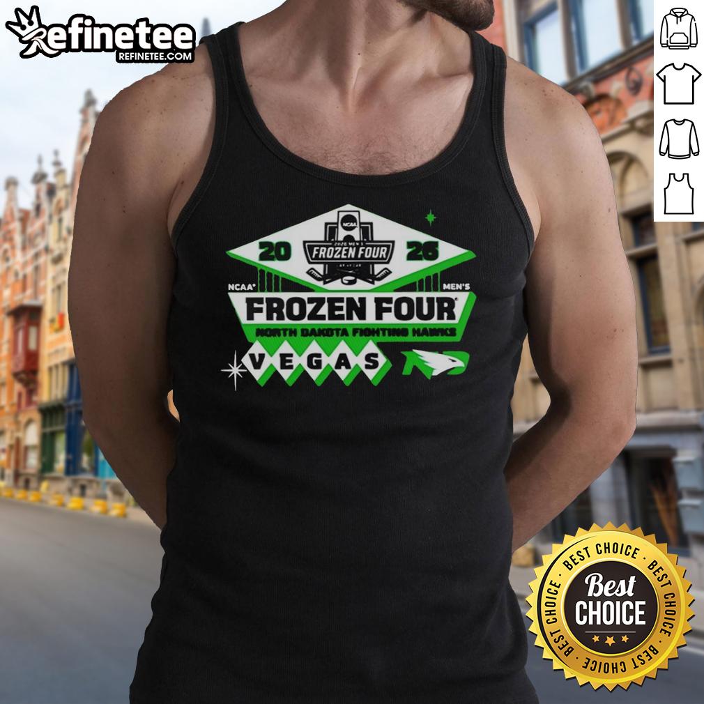 Alt Text: Official North Dakota Fighting Hawks men's hockey 2026 NCAA Frozen Four Vegas logo tank top design.