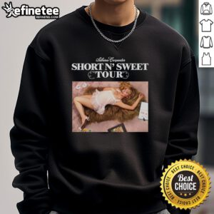 Alt Text: Official Short N Sweet Tour sweatshirt featuring Sabrina Carpenter's logo, perfect for fans and concert memorabilia.