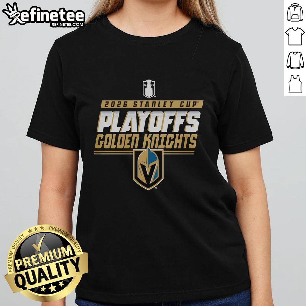Official Vegas Golden Knights Stanley Cup Playoffs 2026 ladies tee, featuring team logo and vibrant design.