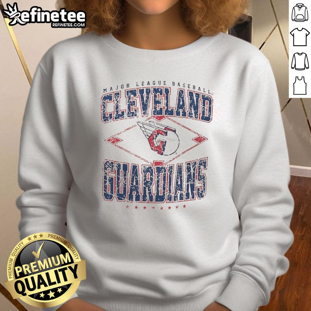 Original Cleveland Guardians Major League Baseball Cooperstown Diamond Sweatshirt in navy blue, featuring logo.