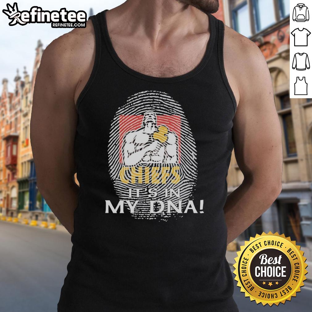 Original Gallagher Chiefs Football 2026 tank top featuring 'It's In My DNA Finger Print' design, perfect for fans.
