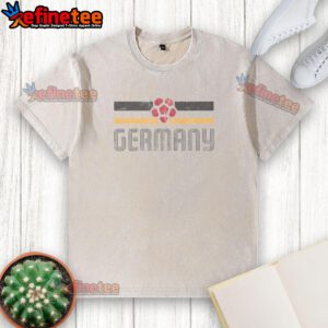 Alt Text: Original Germany Retro Stripe World Cup Football Washed T-Shirt featuring vintage design and bold colors for fans.