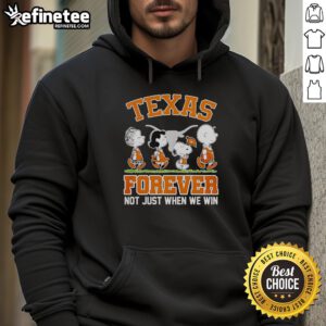 Original Peanuts characters on Texas Longhorns hoodie, celebrating NBA fandom with 'Forever, Not Just When We Win' message.