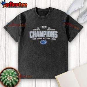 Original Penn State Nittany Lions Men's Lacrosse 2026 Big Ten Conference Champions washed t-shirt displayed on a hanger.