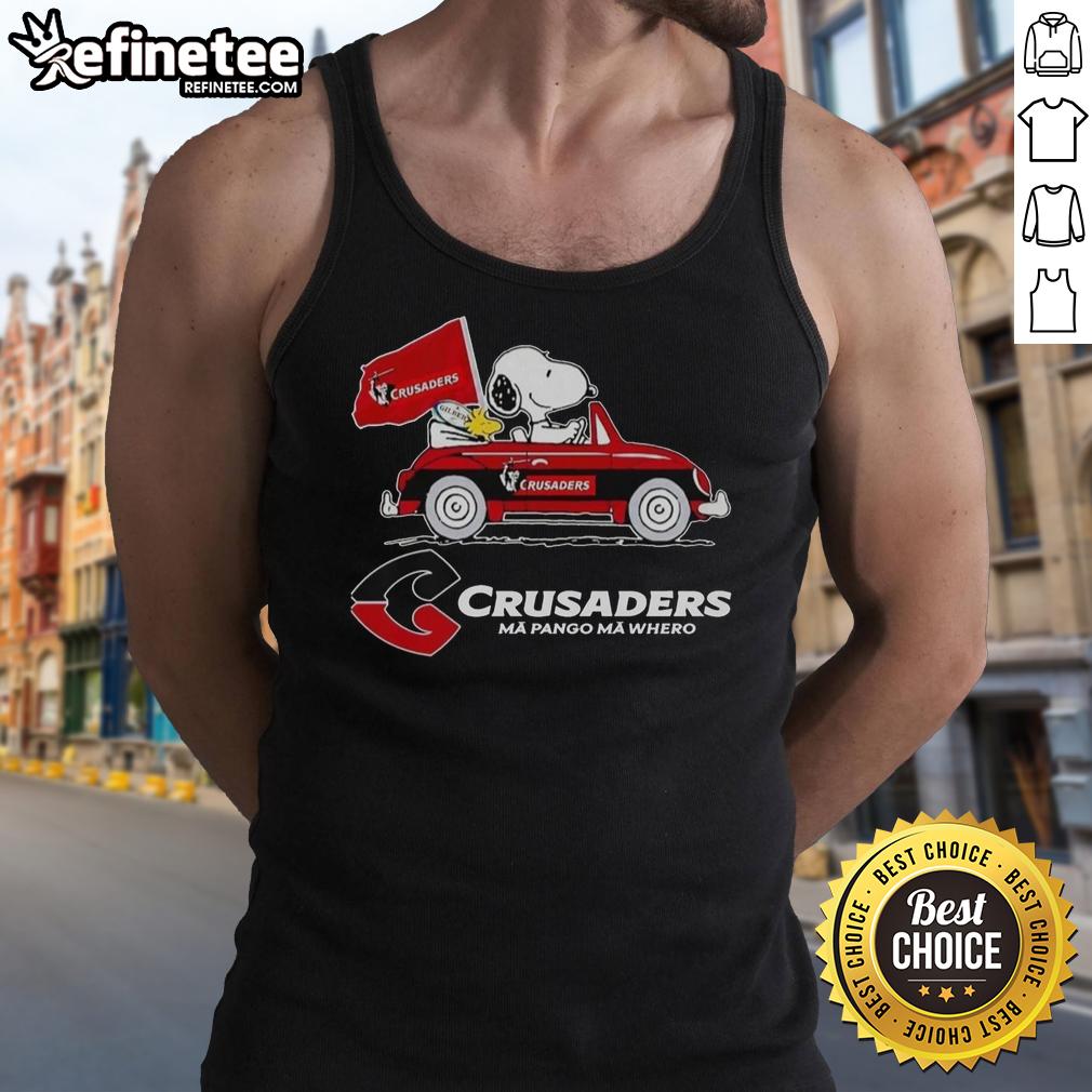 Original Snoopy and Woodstock driver car Crusaders tank top featuring vibrant cartoon graphics and comfortable fit.