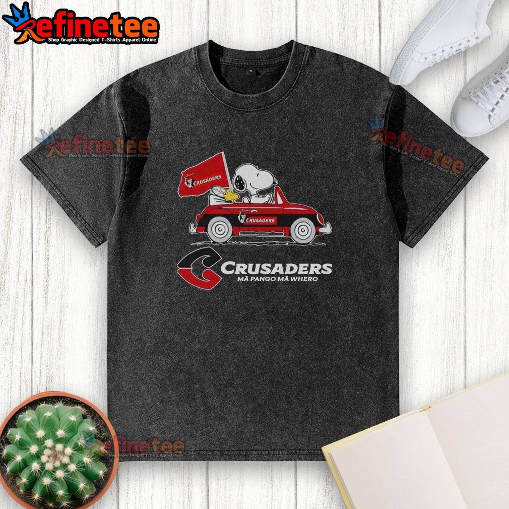 Original Snoopy and Woodstock driver car design on a washed t-shirt, perfect for fans of classic Peanuts characters.