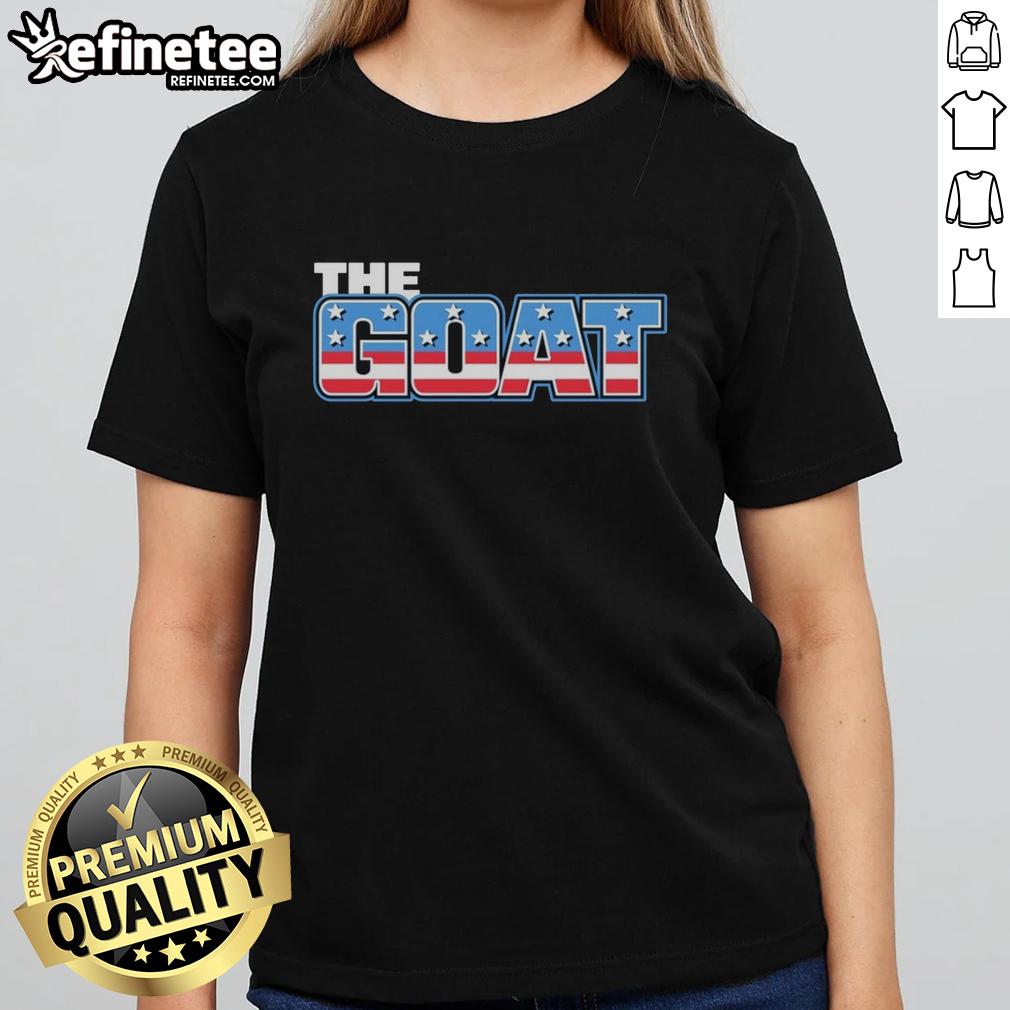 Original The Goat American Flag Pattern Ladies Tee featuring a stylish design perfect for patriotic womens fashion.