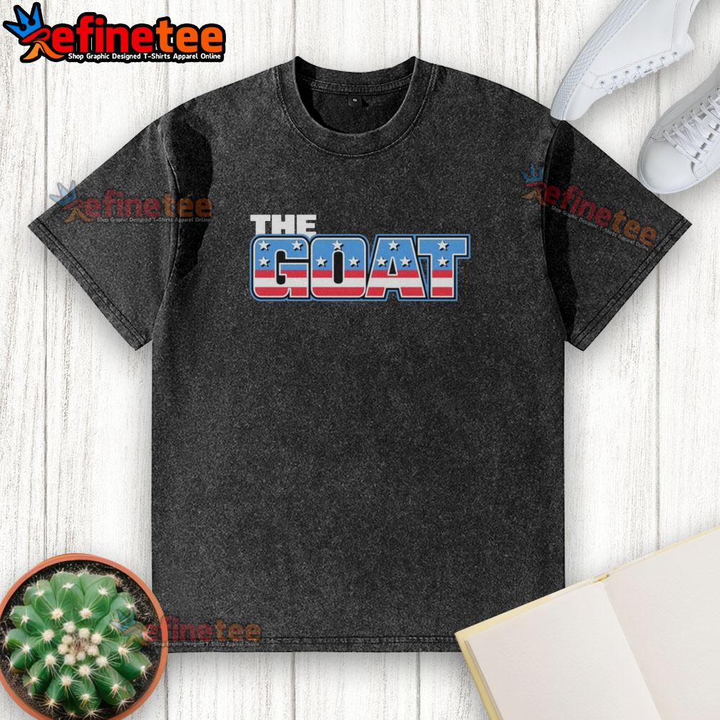 Alt Text: Original The Goat American Flag Pattern Washed T-Shirt featuring a vintage design and comfortable fit for casual wear.