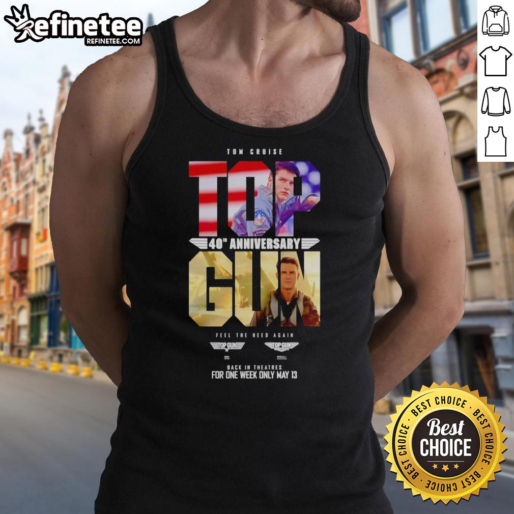 Tom Cruise in Top Gun: Maverick 40th Anniversary tank top, promoting 'Feel The Need Again' event on May 13.