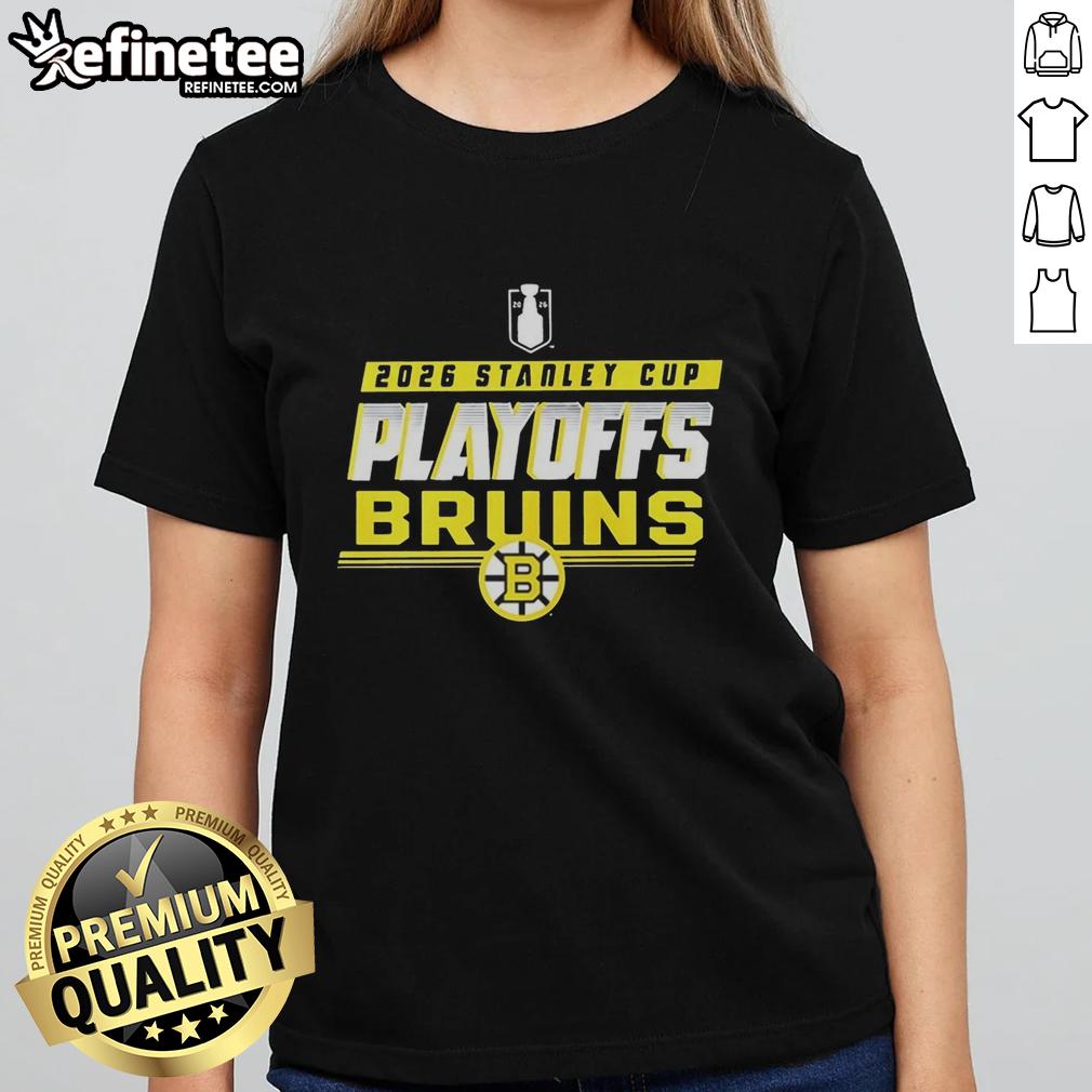 Premium Boston Bruins NHL 2026 Stanley Cup Playoffs Ladies Tee in black, featuring team logo and stylish design.