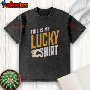 Alt Text: Premium Calgary Flames This Is My Lucky washed t-shirt, featuring bold team graphics and a comfortable fit.
