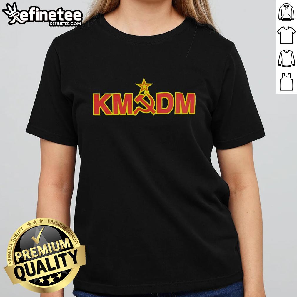 Premium KMFDm Hammer And Sickle ladies tee featuring the iconic Communist Party symbol in stylish design.