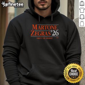 Alt Text: Premium Martone Zegras 26 Ignite The Orange Hoodie displayed on a mannequin, showcasing vibrant orange color and stylish design.