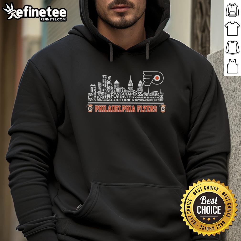 Alt Text: Premium Philadelphia Flyers X Skyline City Name Player Hoodie showcasing vibrant team colors and stylish design.