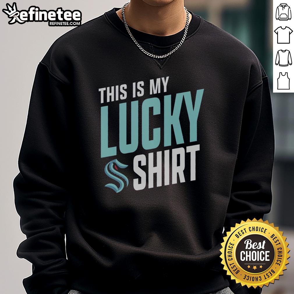 Premium Seattle Kraken 'This Is My Lucky' sweatshirt in team colors, perfect for game day and fan apparel.
