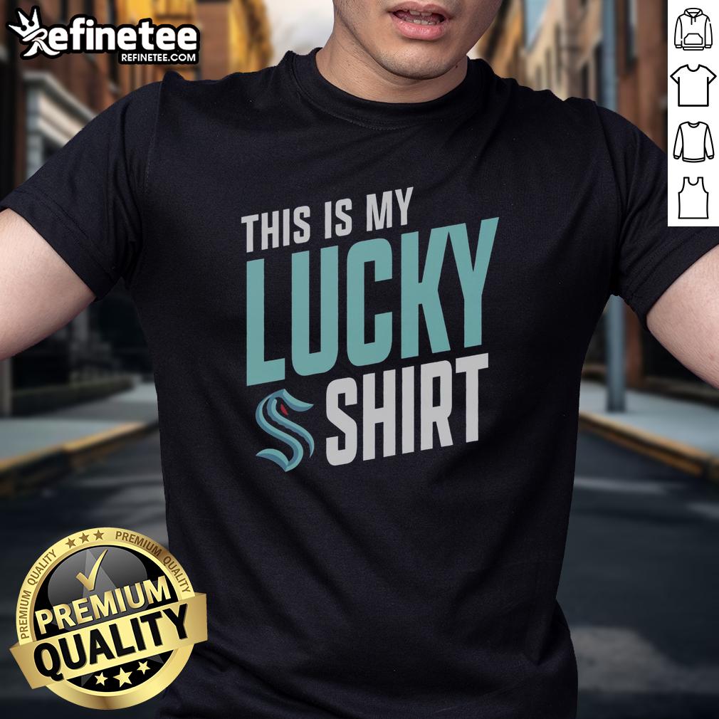 Alt Text: Premium Seattle Kraken This Is My Lucky T-Shirt featuring the team's logo and vibrant colors for fans.