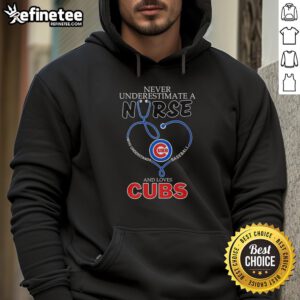 Pretty Chicago Cubs hoodie featuring the phrase 'Never Underestimate A Nurse Who Understands Baseball And Love Cubs.'
