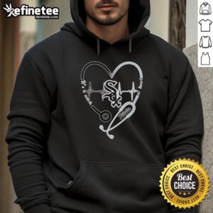 Pretty Chicago White Sox hoodie featuring a heart-shaped stethoscope and heartbeat design, perfect for fans and healthcare workers.