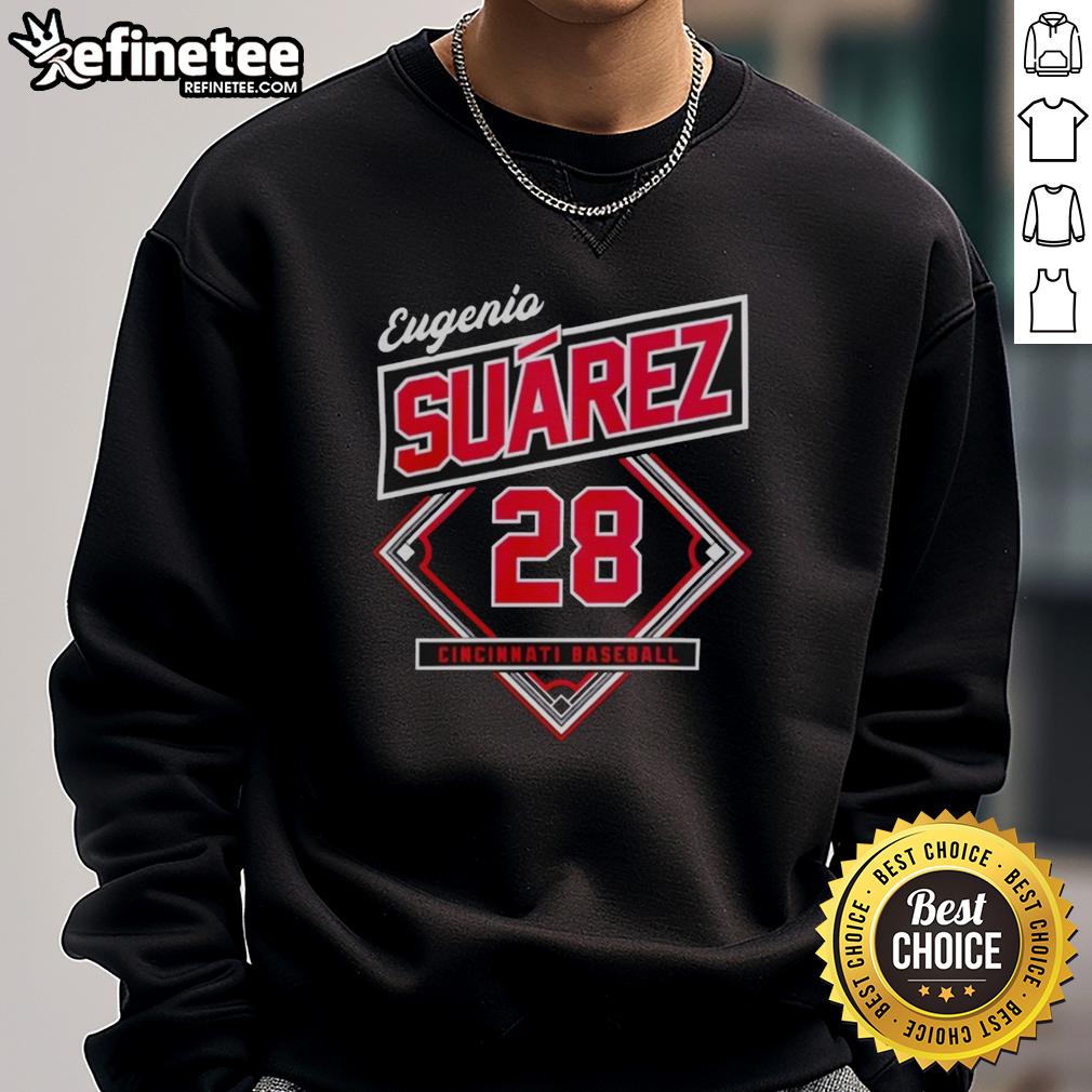 Eugenio Suarez wearing a classic Cincinnati Reds sweatshirt, showcasing team spirit and stylish comfort.