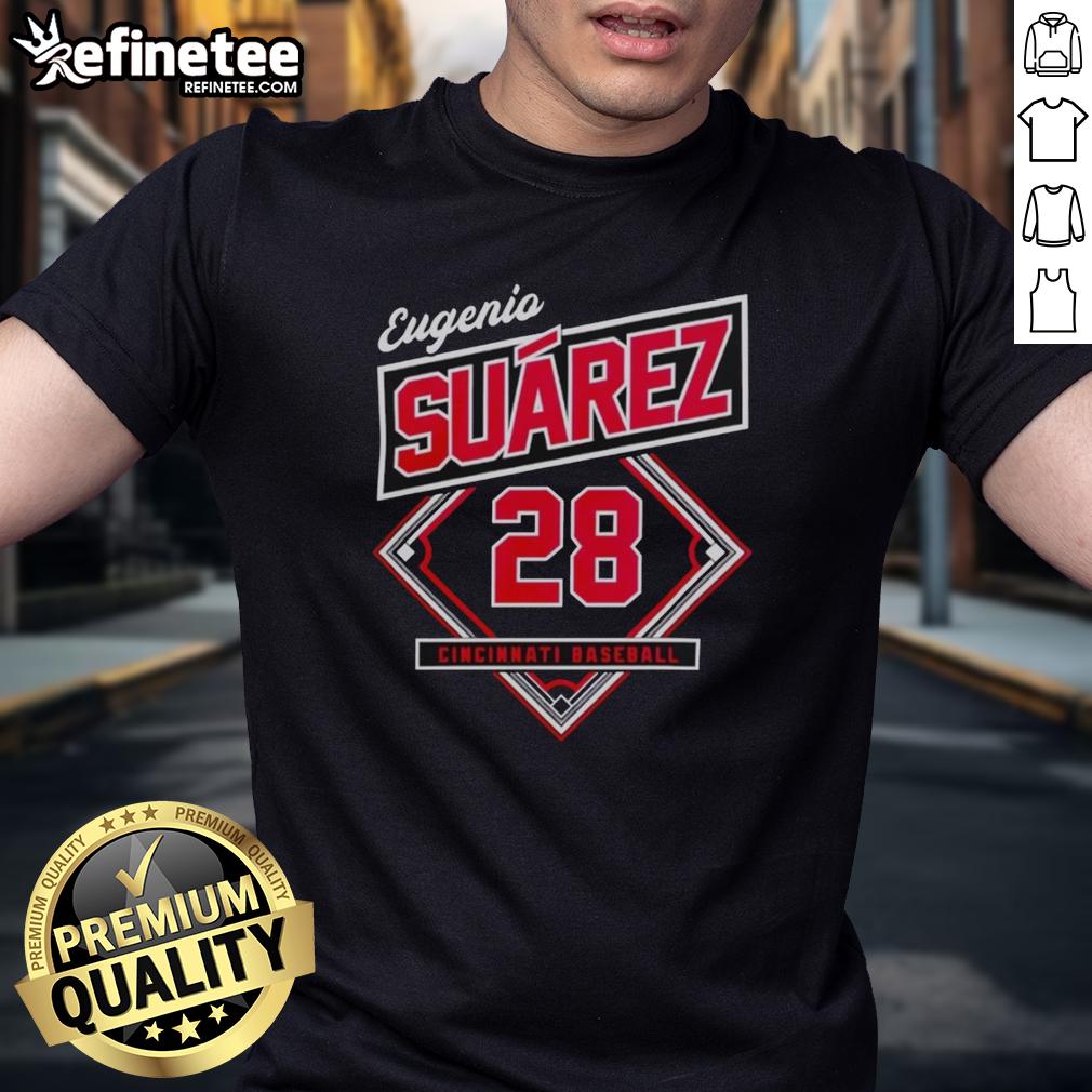 Alt Text: Pretty Cincinnati Reds Eugenio Suarez Classic Diamond T-Shirt featuring vibrant team colors and stylish design.