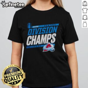 Pretty Colorado Avalanche 2026 Division Champs Ladies Tee featuring vibrant team colors and stylish design for fans.