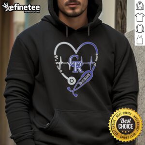 Alt Text: Cozy hoodie featuring a heart-shaped stethoscope design, celebrating the spirit of the Colorado Rockies.