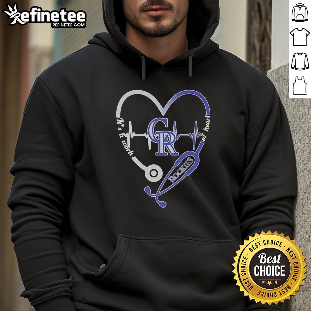 Alt Text: Cozy hoodie featuring a heart-shaped stethoscope design, celebrating the spirit of the Colorado Rockies.