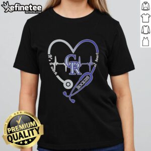 Pretty Colorado Rockies heart and soul tee with stethoscope and heartbeat design for women, showcasing love for health.