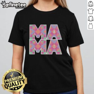 Pretty Mama Quilt Pattern Ladies Tee showcasing a vibrant quilt design perfect for quilting enthusiasts and fashion lovers.