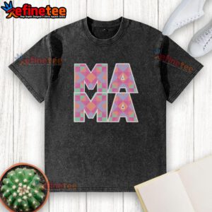 Pretty Mama quilt pattern on a washed t-shirt, showcasing vibrant colors and unique design for quilt lovers.