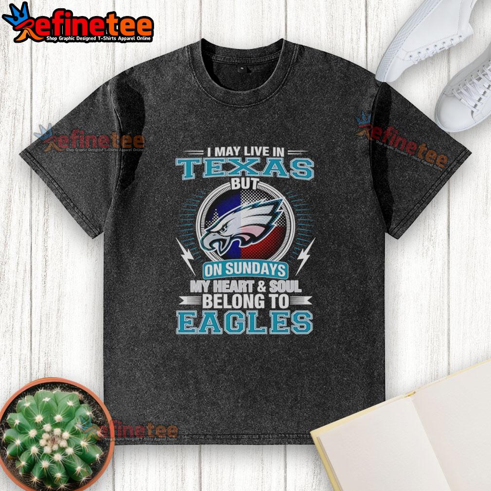 Alt Text: Pretty Philadelphia Eagles washed t-shirt Texas resident shows Eagles pride every Sunday with this stylish tee.