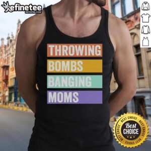 Pretty Throwing Bombs Banging Moms retro tank top in vibrant colors, perfect for casual summer outfits.