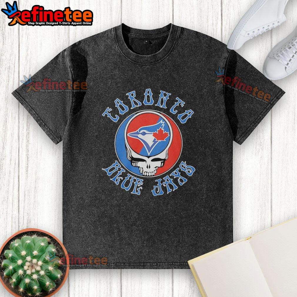 Pretty Toronto Blue Jays x Grateful Dead Steal Your Face logo mashup on a stylish washed t-shirt design.