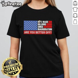 Pretty Trump Hair tee featuring American flag, questioning if you're better off since inauguration. Shop now!