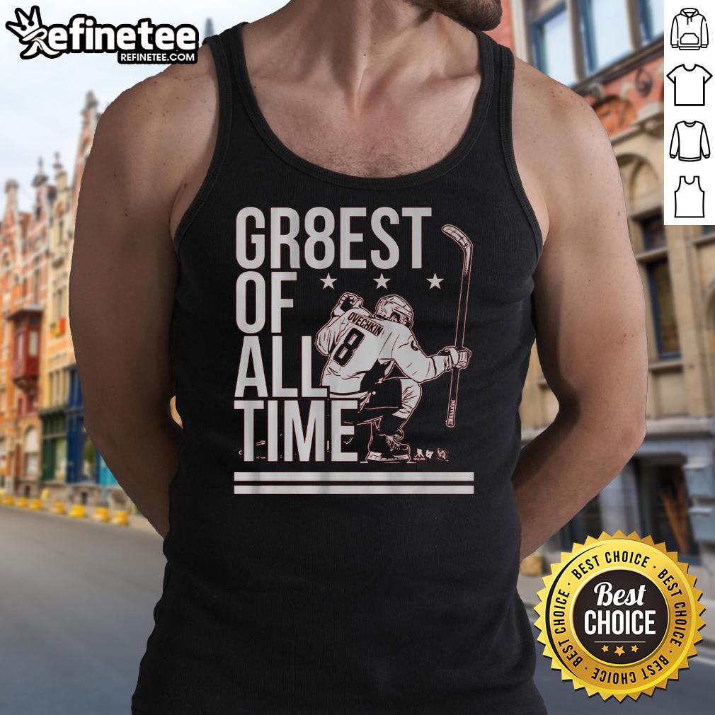 Alex Ovechkin tank top featuring 'The Gr8est Of All Time' design, perfect for hockey fans and stylish summer wear.