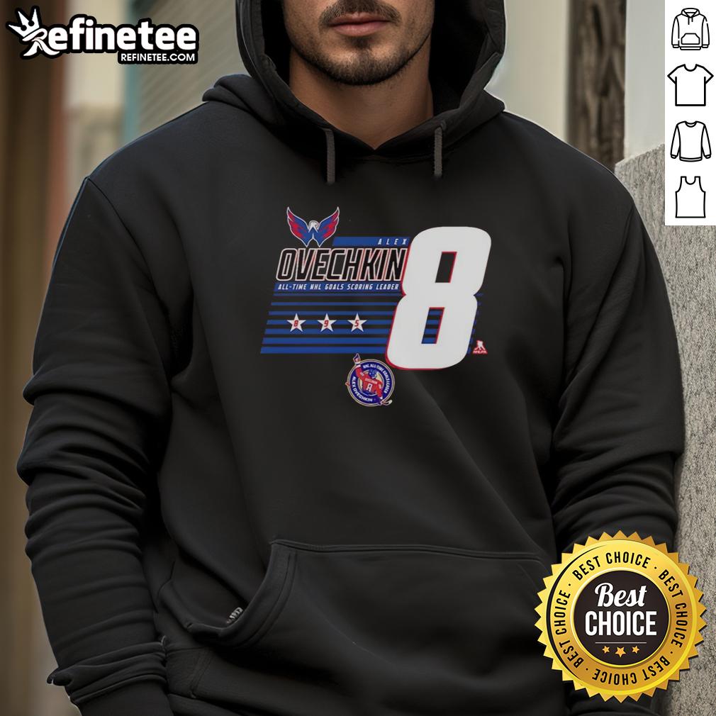 Stylish hoodie featuring 'Top Alexander Ovechkin 8' design, celebrating Washington Capitals all-time NHL goals leader.