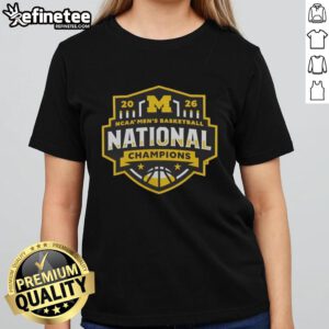 Top Michigan Wolverines 2026 NCAA Men's Basketball National Champions Half-Court Hero Ladies Tee showcasing team pride.