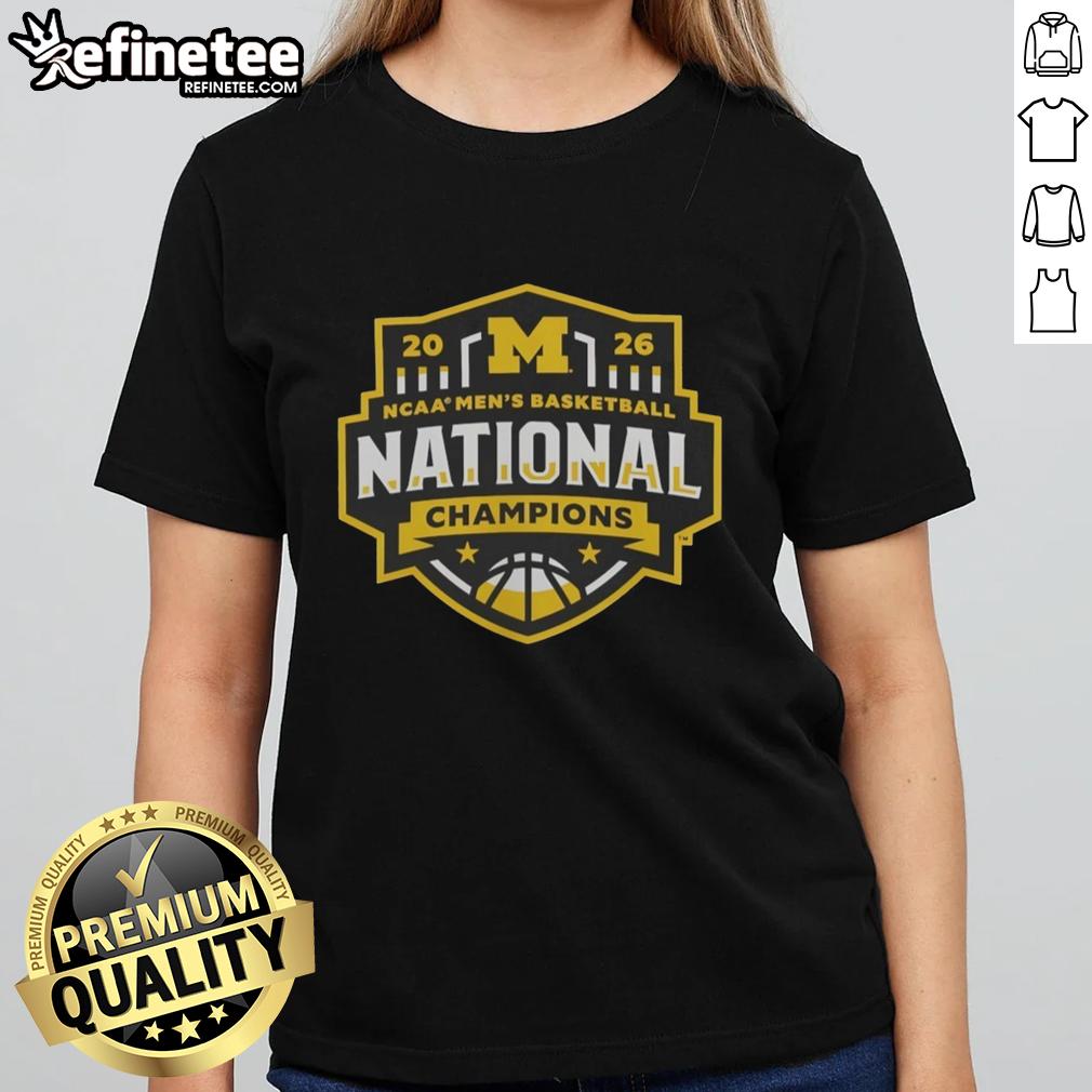 Top Michigan Wolverines 2026 NCAA Men's Basketball National Champions Half-Court Hero Ladies Tee showcasing team pride.