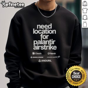 Cozy Palantir Airstrike sweatshirt displayed in a trendy urban setting, perfect for casual wear and tech enthusiasts.