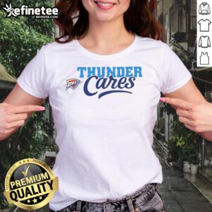 Top Oklahoma City Thunder Cares ladies tee featuring team colors and logo, perfect for fans supporting a good cause.