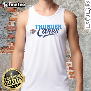 Top Oklahoma City Thunder Cares tank top featuring team colors and logo, perfect for fans and summer wear.