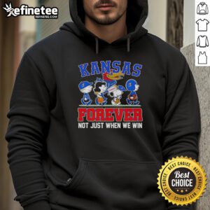 Alt Text: Top Peanuts x Kansas Jayhawks hoodie featuring cartoon characters, perfect for fans who support the team always.