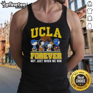 Cartoon tank top featuring Top Peanuts X UCLA Bruins design, celebrating loyal fandom with vibrant graphics.