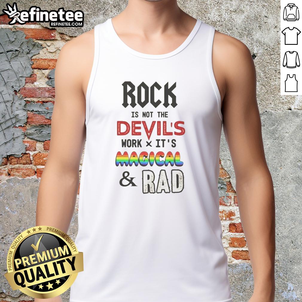 Top Rock is Not the Devil's Work tank top featuring a magical and rad design perfect for casual wear.