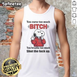 Colorful tank top featuring 'Top Snoopy You Curse Too Much Bitch' design, perfect for casual wear and expressing personality.