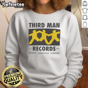 Top Third Man Records sweatshirt featuring Detroit, Nashville, London, established 2001 design in stylish graphics.