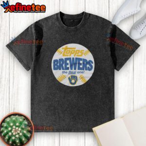 Awesome Milwaukee Brewers MLB X Topps Baseball The Real One washed t-shirt featuring team logo and vintage design.