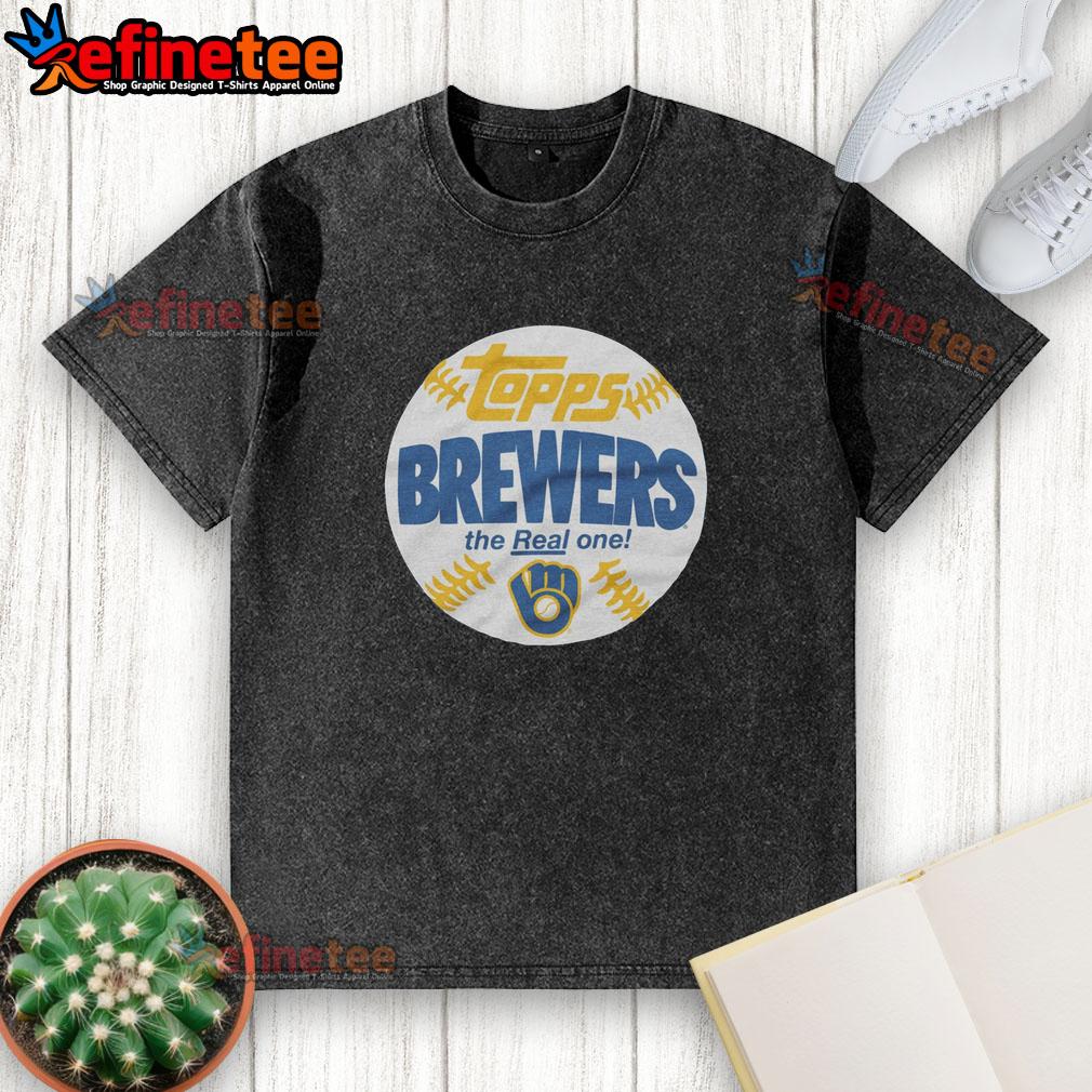 Awesome Milwaukee Brewers MLB X Topps Baseball The Real One washed t-shirt featuring team logo and vintage design.