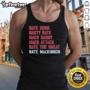 Good Nathan MacKinnon Colorado Avalanche tank top featuring bold graphics and team colors for fans of hockey apparel.