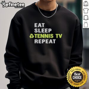 Alt Text: Hot Sports Viewer Eat Sleep Tennis TV Repeat Court Logo Sweatshirt in vibrant colors, perfect for tennis fans.